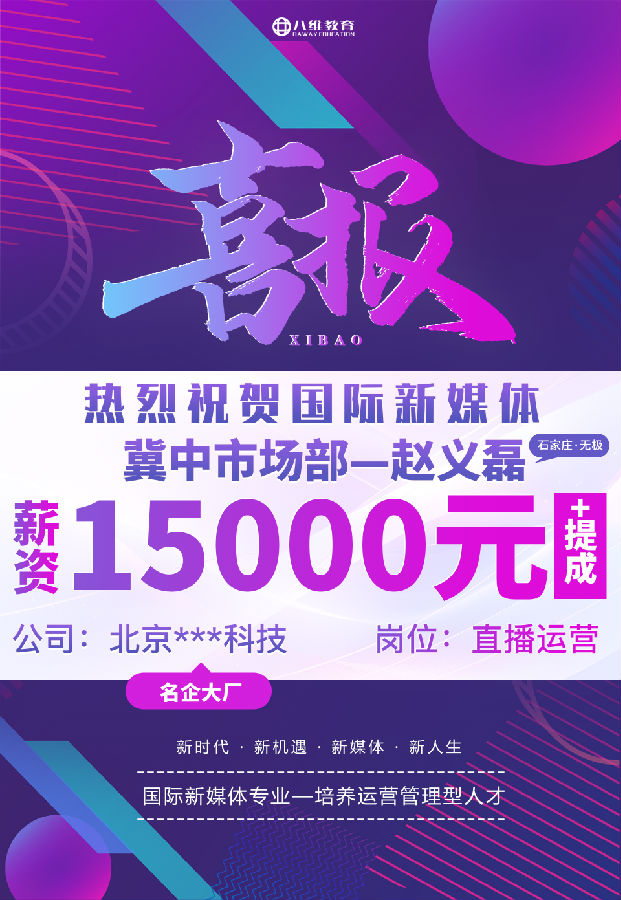 八維職業(yè)學(xué)校國際新媒體專業(yè)最近就業(yè)喜報(bào)來襲